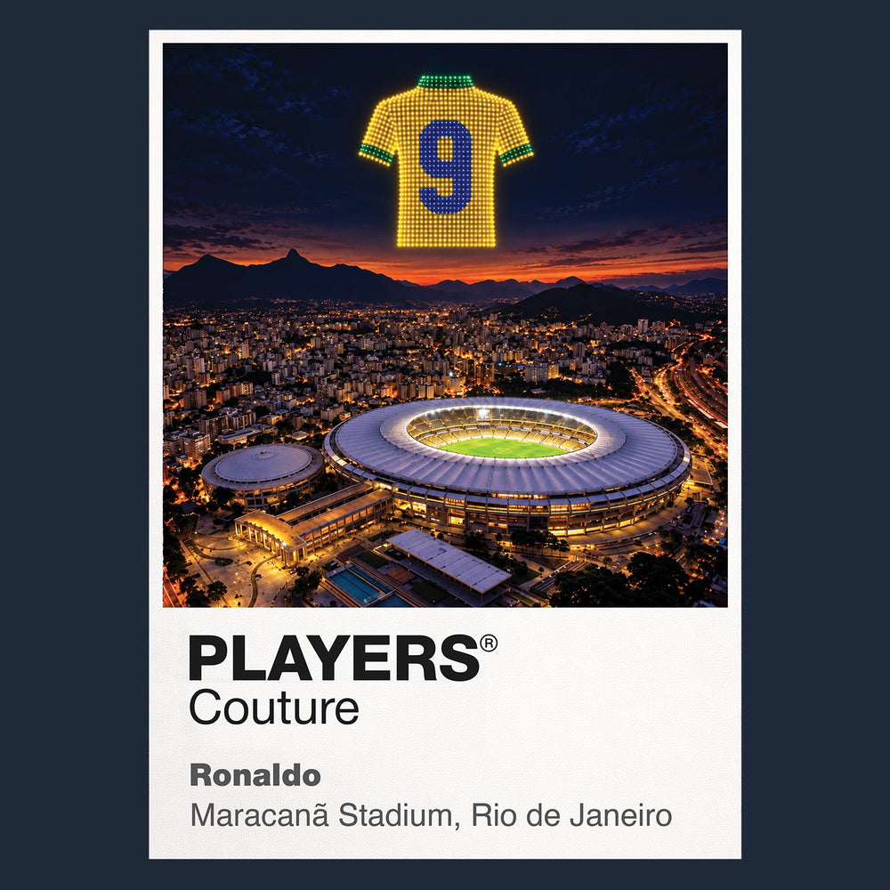 Ronaldo Brazil number 9 Icons in Lights Frame artwork in navy