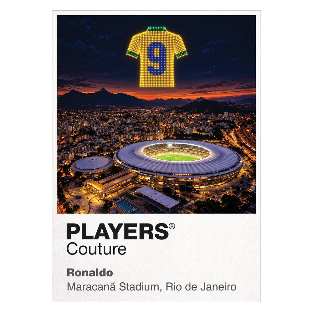 Ronaldo Brazil number 9 Icons in Lights Frame artwork in white
