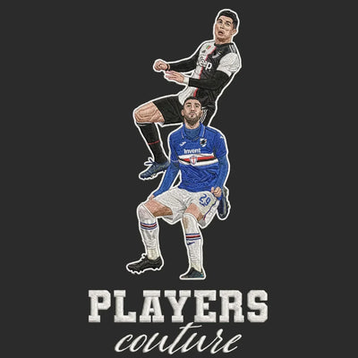 Ronaldo Header Badge Men's Hoodie – black close-up detail shot of the Cristiano Ronaldo Players Couture logo design
