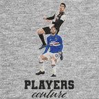 Ronaldo Header Badge Men's Hoodie – grey close-up detail shot of the Ronaldo Header Players Couture logo design