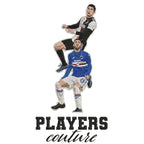 Ronaldo Header Badge Men's Hoodie – white close-up detail shot of the Ronaldo Header Players Couture logo design