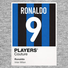 Ronaldo 9 Football Shirt Frame Men's Hoodie – grey close-up detail shot of the Ronaldo Players Couture logo design