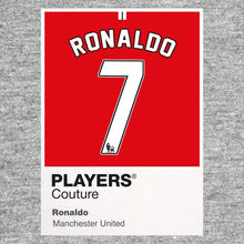 Ronaldo 7 Manchester United Football Shirt Frame Men's Hoodie – grey close-up detail shot of the Ronaldo Players Couture