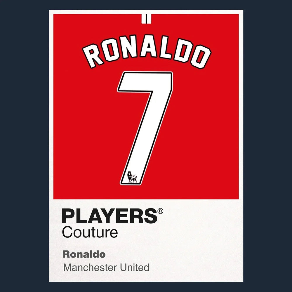 Ronaldo 7 Manchester United Football Shirt Frame Men's Hoodie – navy close-up detail shot of the Ronaldo 7 Manchester United