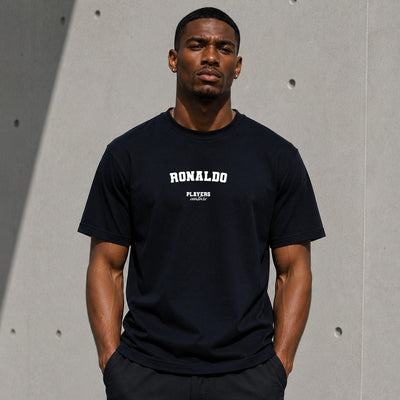 Ronaldo Men's T-Shirt — lifestyle photo, Navy t-shirt