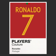 Ronaldo 7 Portugal Football Shirt Frame Men's Hoodie – black close-up detail shot of the Ronaldo Players Couture logo design