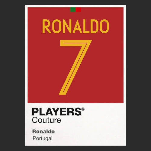 Ronaldo 7 Portugal Football Shirt Frame Men's Hoodie – black close-up detail shot of the Ronaldo Players Couture logo design