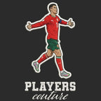 Ronaldo Portugal Badge Men's Hoodie – black close-up detail shot of the Ronaldo Portugal Players Couture logo design