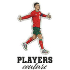 Ronaldo Portugal Badge Men's Hoodie – white close-up detail shot of the Ronaldo Portugal Players Couture logo design