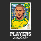 Ronaldo R9 2002 World Cup Sticker Men's T-Shirt – black close-up detail shot of the Ronaldo R9 2002 World Cup Players