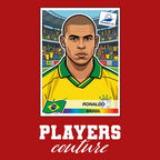 Ronaldo R9 1998 World Cup Sticker Men's T-Shirt – red close-up detail shot of the Ronaldo R9 1998 World Cup Players Couture