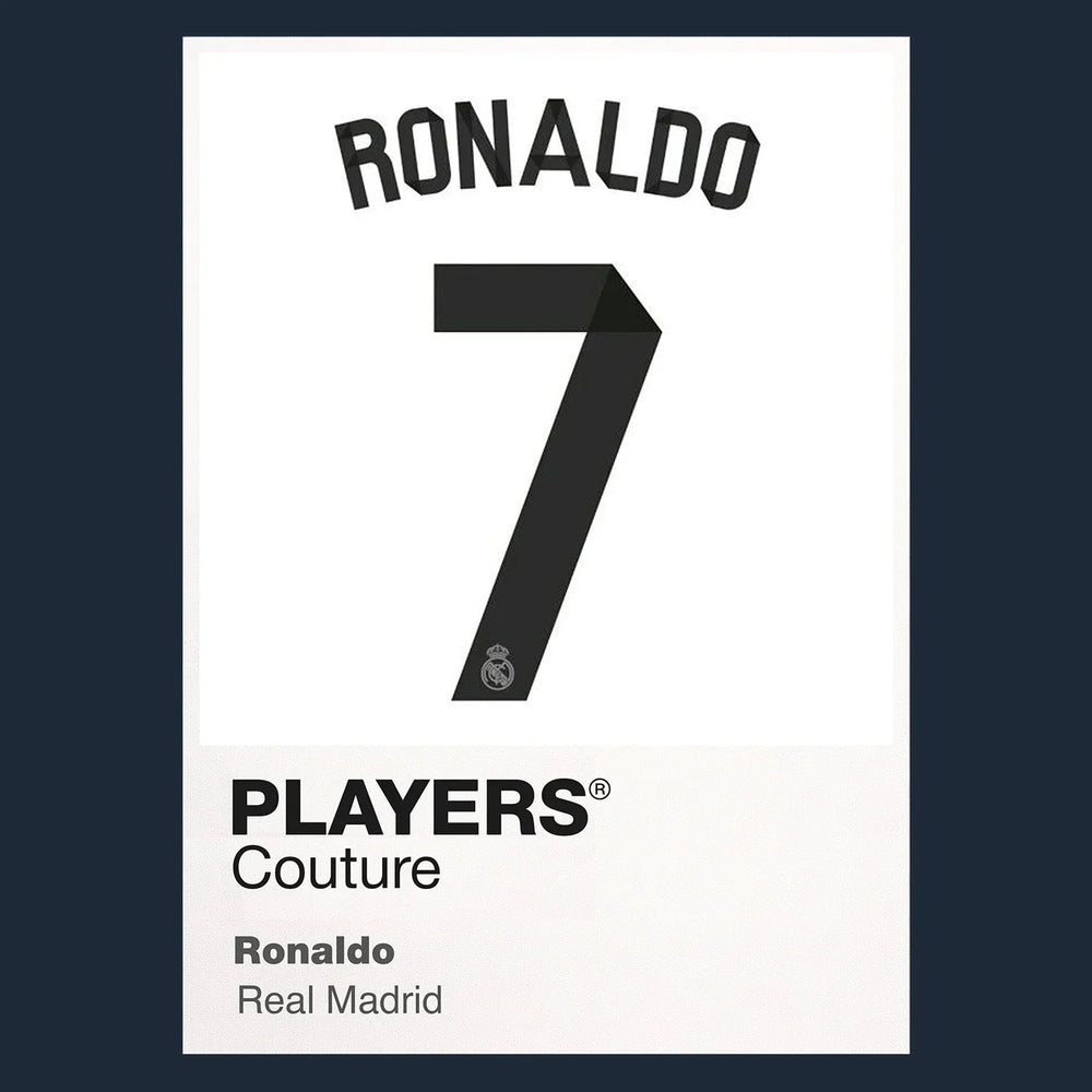 Ronaldo 7 Real Madrid Football Shirt Frame Men's Hoodie – navy close-up detail shot of the Ronaldo 7 Real Madrid Football