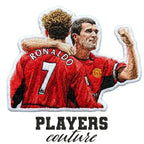 Roy Keane Badge Men's Hoodie – white close-up detail shot of the Roy Keane Players Couture logo design