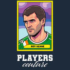 Roy Keane World Cup Sticker Men's T-Shirt – navy close-up detail shot of the Roy Keane World Cup Players Couture logo design