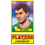 Roy Keane World Cup Sticker Men's T-Shirt – close-up detail shot of the Roy Keane World Cup Players Couture logo design