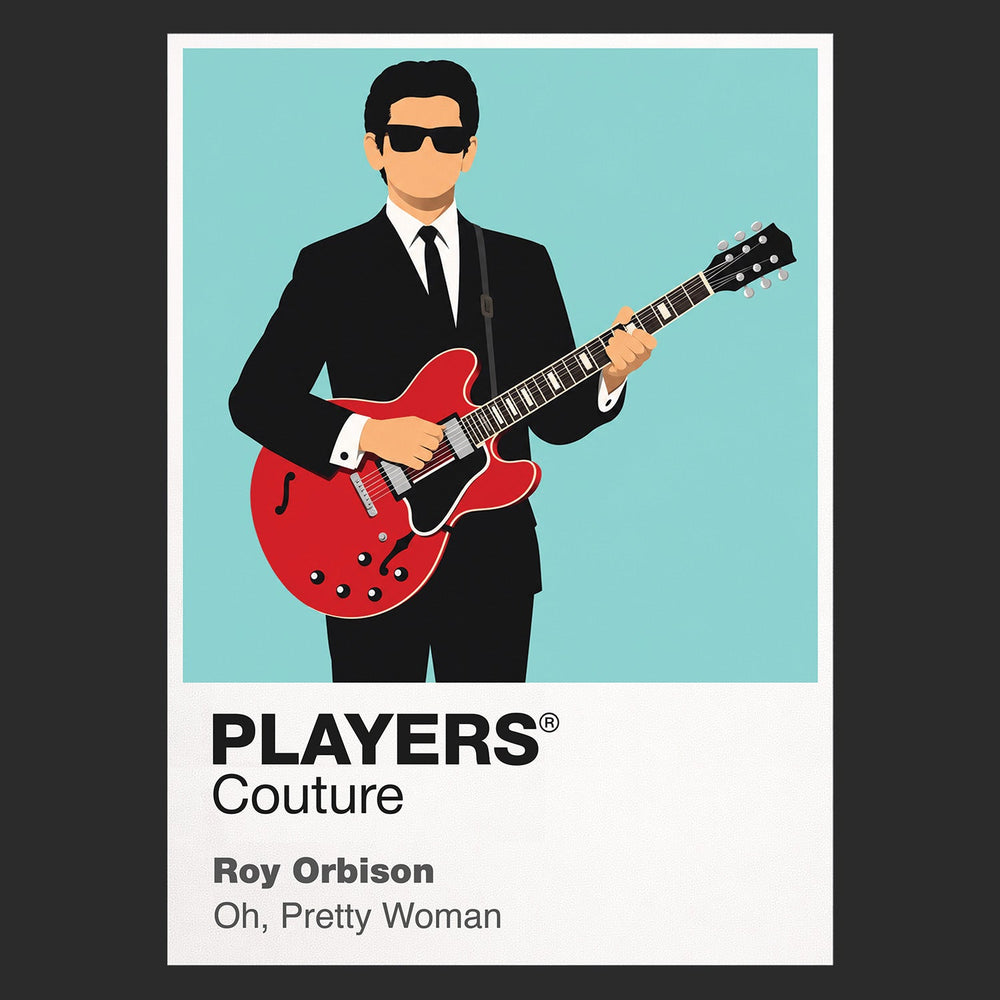 Roy Orbison Roy Orbison's dark glasses, guitar and restrained black stage silhouette Icon Frame artwork in black