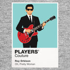 Roy Orbison Roy Orbison's dark glasses, guitar and restrained black stage silhouette Icon Frame artwork in grey