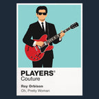 Roy Orbison Roy Orbison's dark glasses, guitar and restrained black stage silhouette Icon Frame artwork in navy
