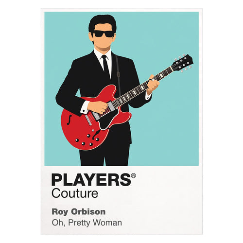 Roy Orbison Roy Orbison's dark glasses, guitar and restrained black stage silhouette Icon Frame artwork on white