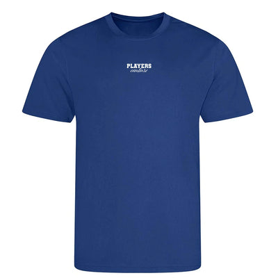 Essentials Collection t-shirt – blue men's t-shirt with white Essentials Collection letters and Players Couture logo on the
