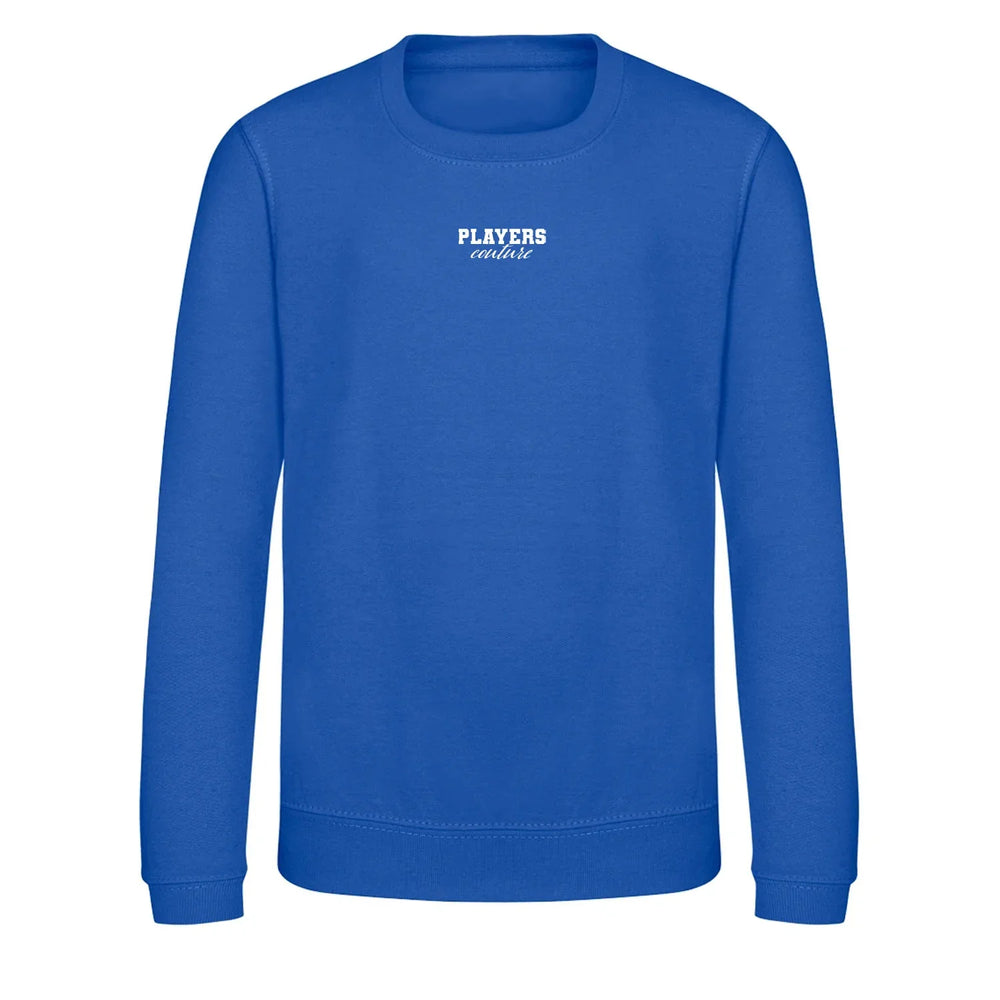 Essentials Collection hoodie – blue kids' hoodie with white Essentials Collection letters and Players Couture logo on the