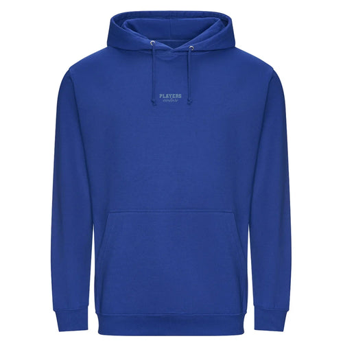 Essentials Collection hoodie – blue men's hoodie with white Essentials Collection letters and Players Couture logo on the
