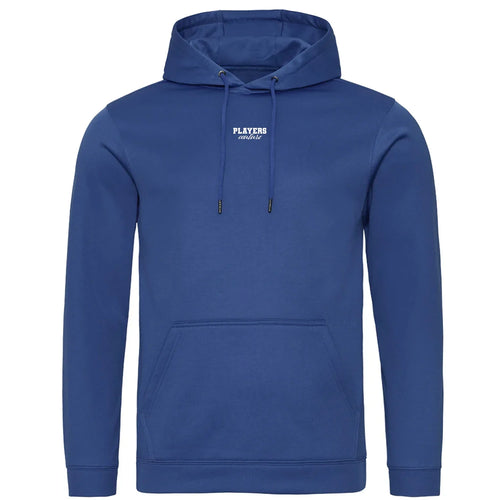 Essentials Collection hoodie – blue men's hoodie with white Essentials Collection letters and Players Couture logo on the