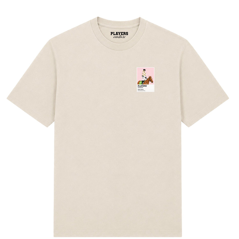 Ruby Walsh horse racing T-shirt – mens stone tshirt view