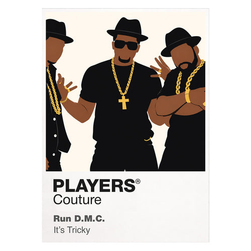 Run-DMC Run-DMC's hats, leather, Adidas trainers and foundational three-person stance Icon Frame artwork on white