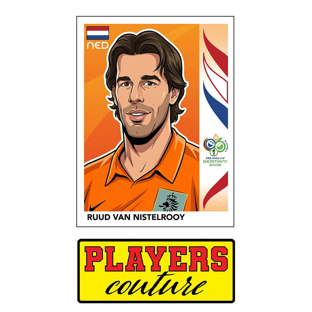 Ruud van Nistelrooy World Cup Sticker Men's T-Shirt – close-up detail shot of the Ruud van Nistelrooy World Cup Players
