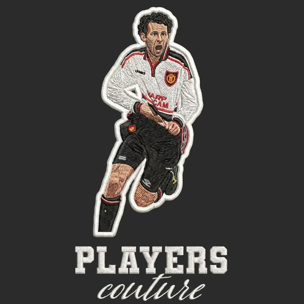 Ryan Giggs Badge Men's Hoodie – black close-up detail shot of the Ryan Giggs Players Couture logo design