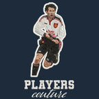 Ryan Giggs Badge Men's Hoodie – navy close-up detail shot of the Ryan Giggs Players Couture logo design