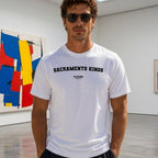 Sacramento Kings Men's T-Shirt — lifestyle photo, White t-shirt