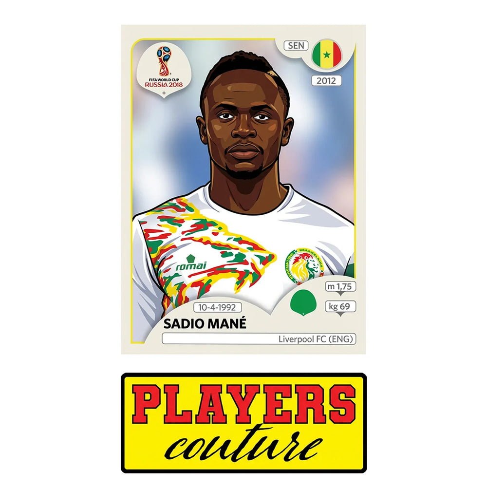 Sadio Mane World Cup Sticker Men's T-Shirt – close-up detail shot of the Sadio Mane World Cup Players Couture logo design