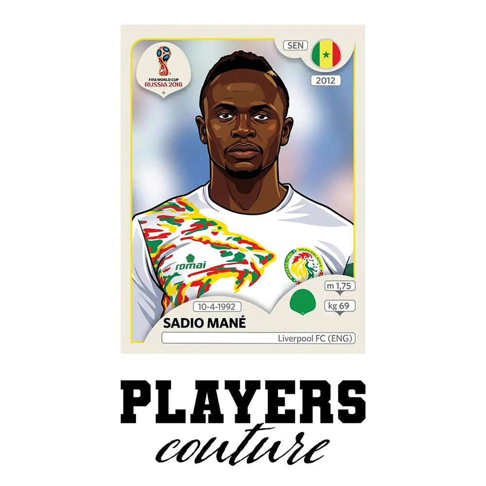 Sadio Mane World Cup Sticker Men's T-Shirt – white close-up detail shot of the Sadio Mane Players Couture logo design