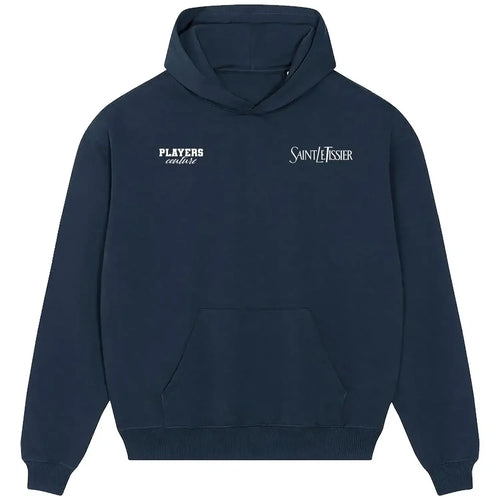 Saint Le Tissier hoodie – navy men's hoodie featuring the Saint Le Tissier Players Couture logo