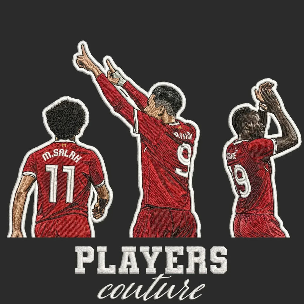 Salah Firmino Mane Badge Men's Hoodie – black close-up detail shot of the Salah Firmino Mane Players Couture logo design