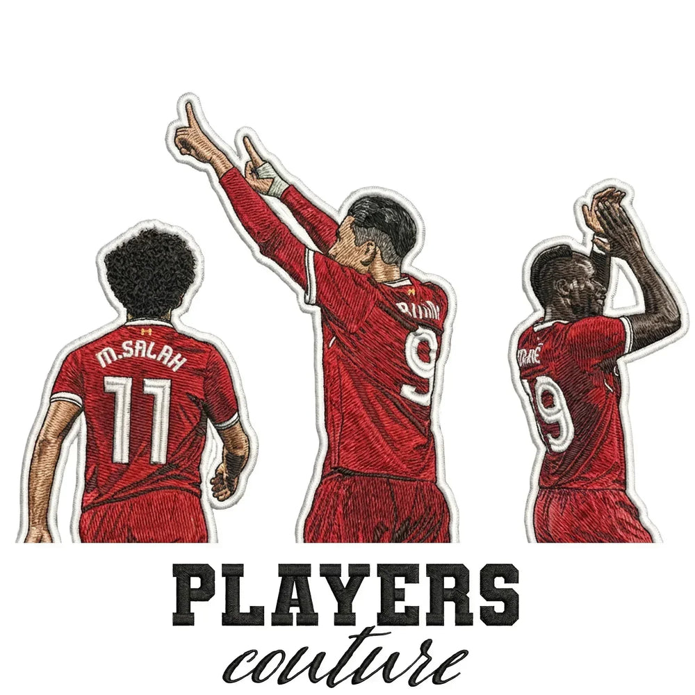 Salah Firmino Mane Badge Men's Hoodie – white close-up detail shot of the Salah Firmino Mane Players Couture logo design