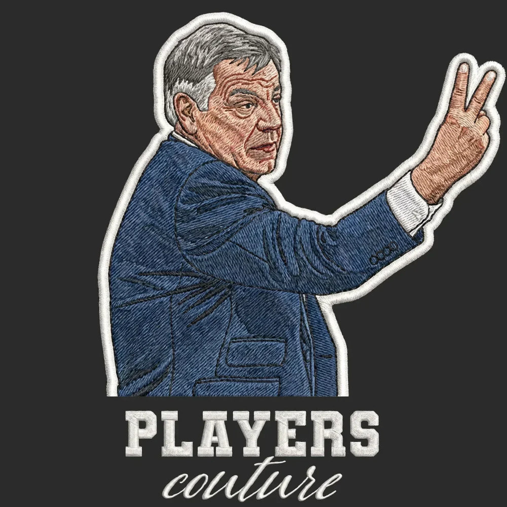 Sam Allardyce Badge Men's Hoodie – black close-up detail shot of the Sam Allardyce Players Couture logo design