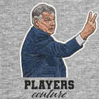 Sam Allardyce Badge Men's Hoodie – grey close-up detail shot of the Sam Allardyce Players Couture logo design