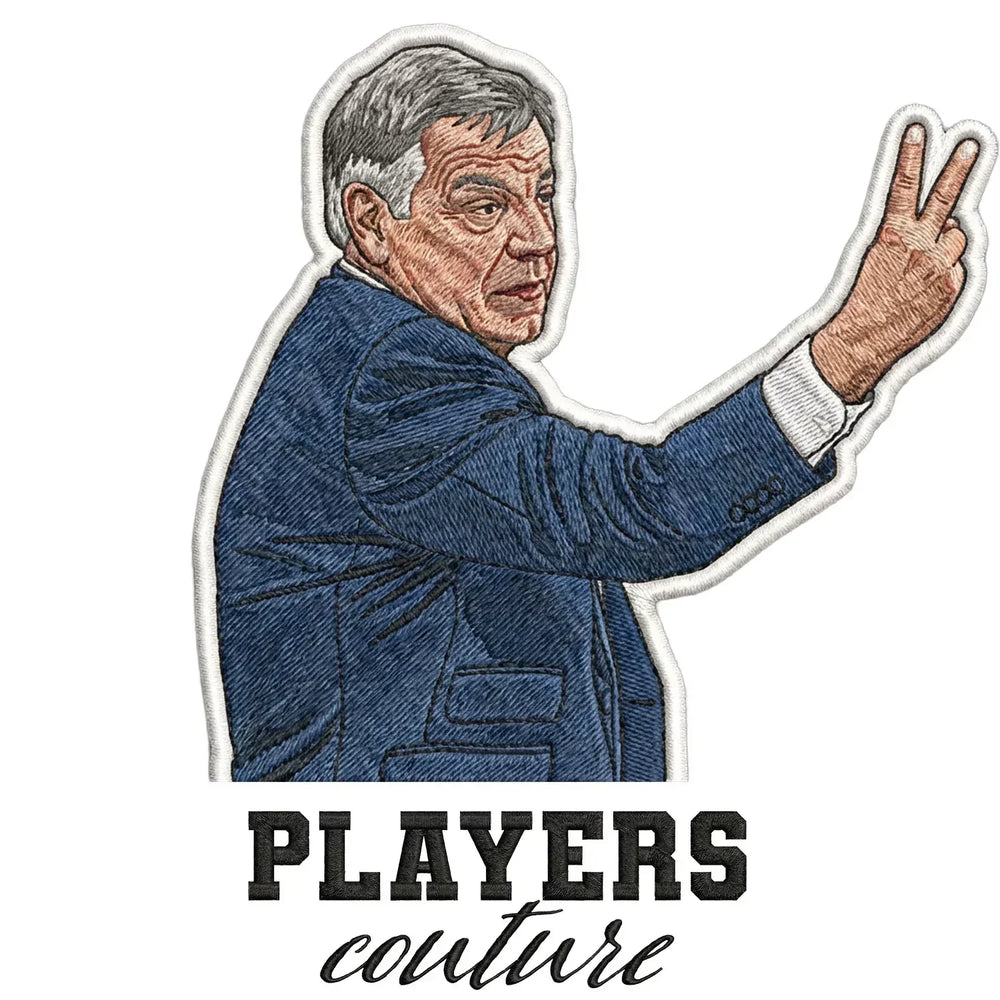 Sam Allardyce Badge Men's Hoodie – white close-up detail shot of the Sam Allardyce Players Couture logo design