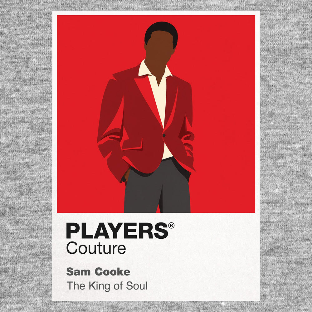 Sam Cooke Sam Cooke's tailored elegance and poised gospel-to-soul performance style Icon Frame artwork in grey