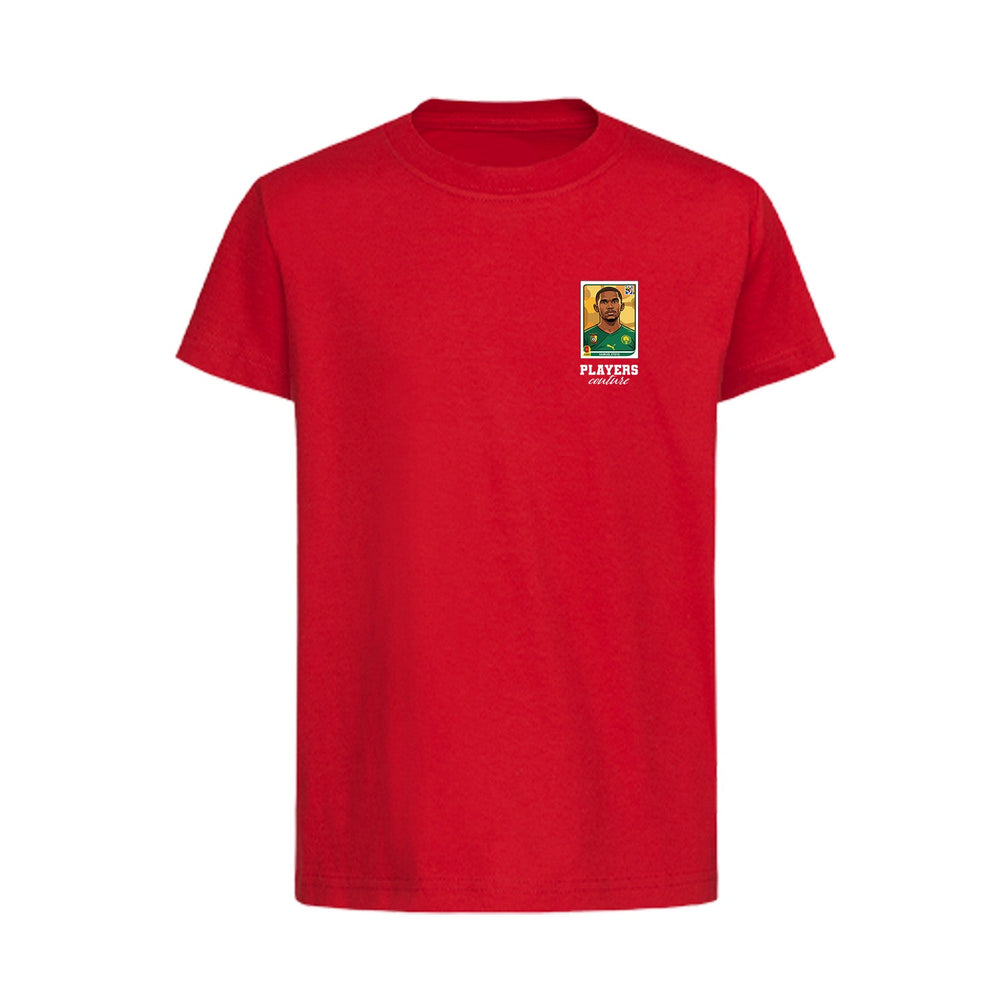 Samuel Eto'o World Cup Sticker Kids T-Shirt – samuel etoo sticker kids red tshirt Players Couture design