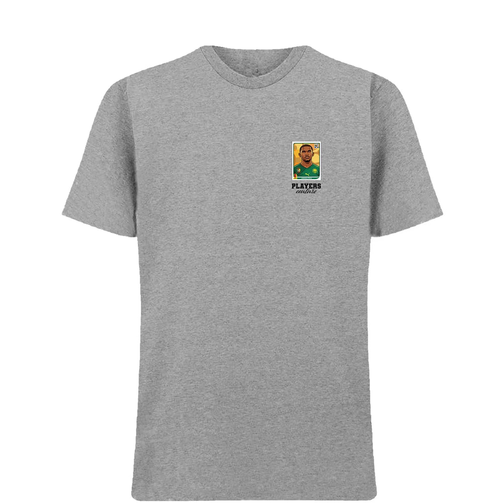 Samuel Eto'o World Cup t-shirt – grey men's t-shirt featuring the Samuel Eto'o World Cup Players Couture logo