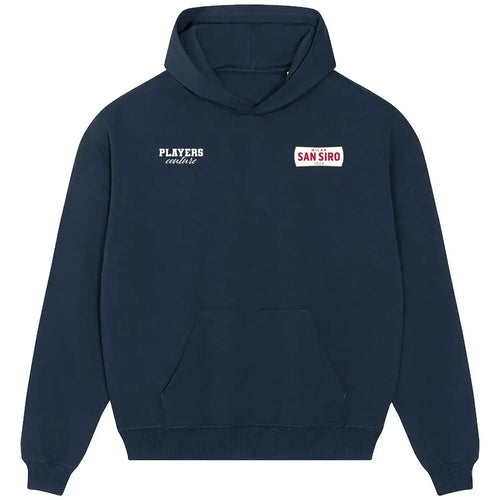 San Siro hoodie – navy men's hoodie featuring the San Siro Players Couture logo