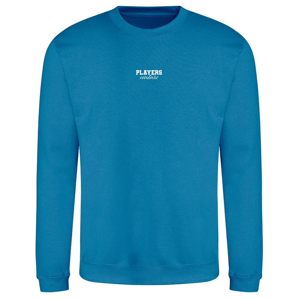 Essentials Collection hoodie – blue men's hoodie with white Essentials Collection letters and Players Couture logo on the