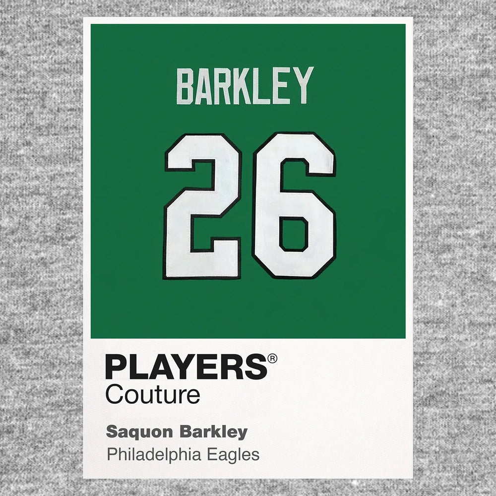Saquon Barkley 26 Jersey Frame Men's T-Shirt – grey close-up detail shot of the Saquon Barkley 26 Players Couture logo design