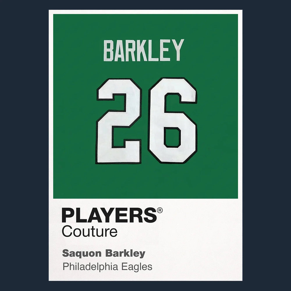 Saquon Barkley 26 Jersey Frame Men's T-Shirt – navy close-up detail shot of the Saquon Barkley 26 Players Couture logo design