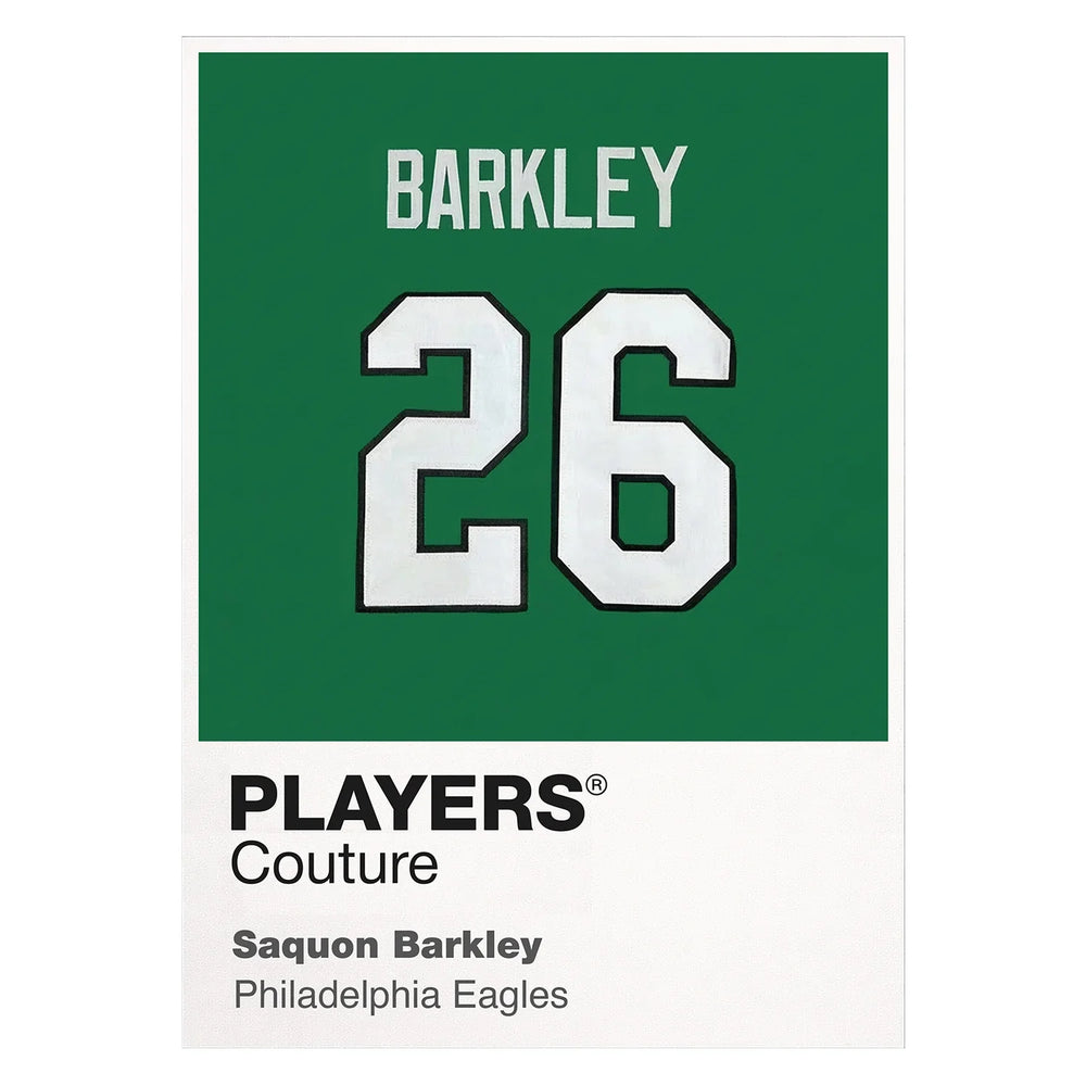 Saquon Barkley 26 Jersey Frame Men's T-Shirt – white close-up detail shot of the Saquon Barkley Players Couture logo design