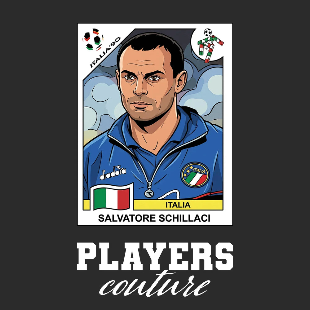 Salvatore Schillaci World Cup Sticker Men's T-Shirt – black close-up detail shot of the Salvatore Schillaci World Cup